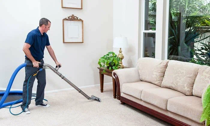 A skilled carpet cleaner operating equipment to remove stains and dirt from a residential carpet in Bacchus Marsh.
